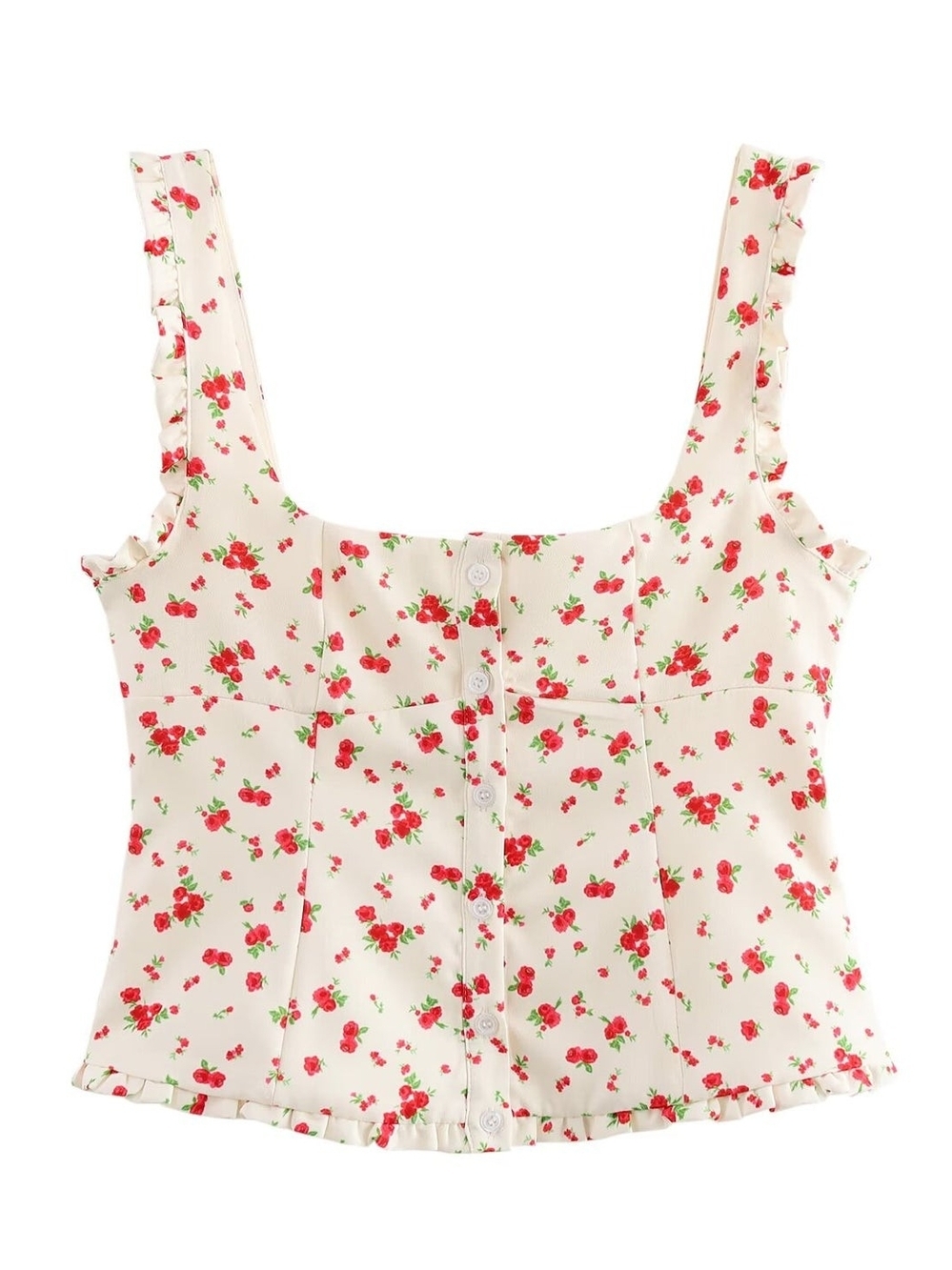 Zara Cropped Cotton Button-Up Cottagecore Floral Corset Top Minimalist Chic S